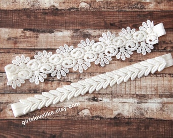 Ivory Soft Lace Wedding Garter Set, Venice Lace Garter Set, Wedding Garter Set, Bridal Ivory Garter