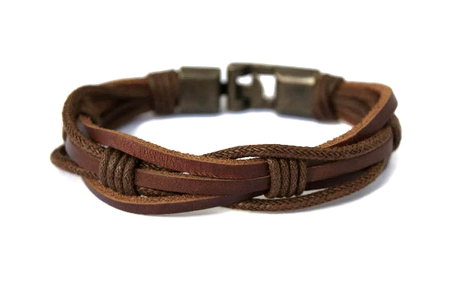 Mens Leather Bracelet For Guys Brown Braided Rope Mens 