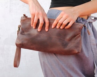 Brown leather clutch, big leather clutch, brown clutch, leather clutch, handbag clutch, evening handbag, for her, handmade leather bag