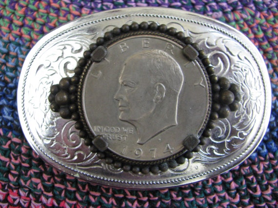 Eisenhower Silver Dollar Belt Buckle 1974D Excellent