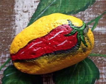 Painted Chile Pepper Rock Plant Marker Painted Rock Paperweight