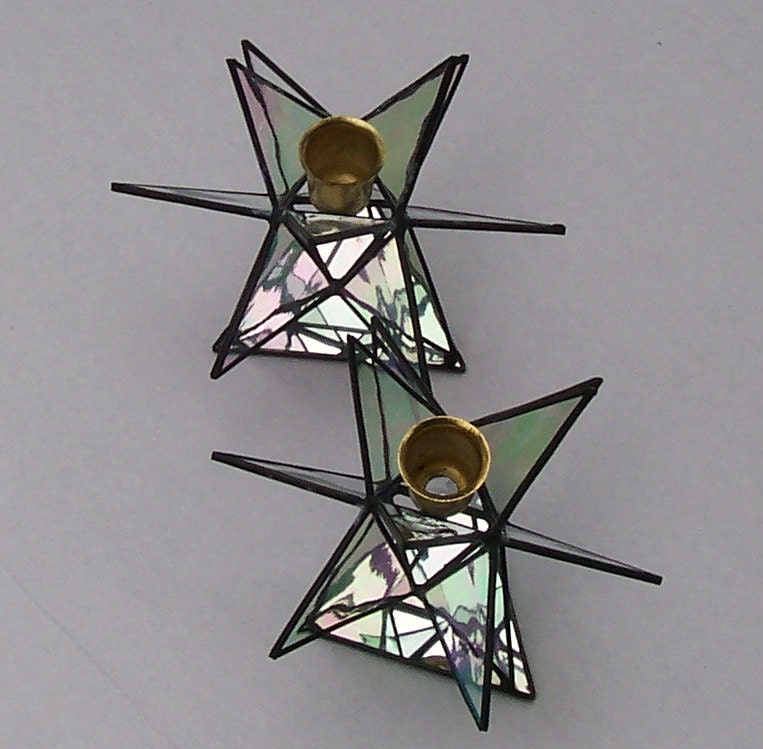 Stained Glass Moravian Star Candleholders Table Ornament