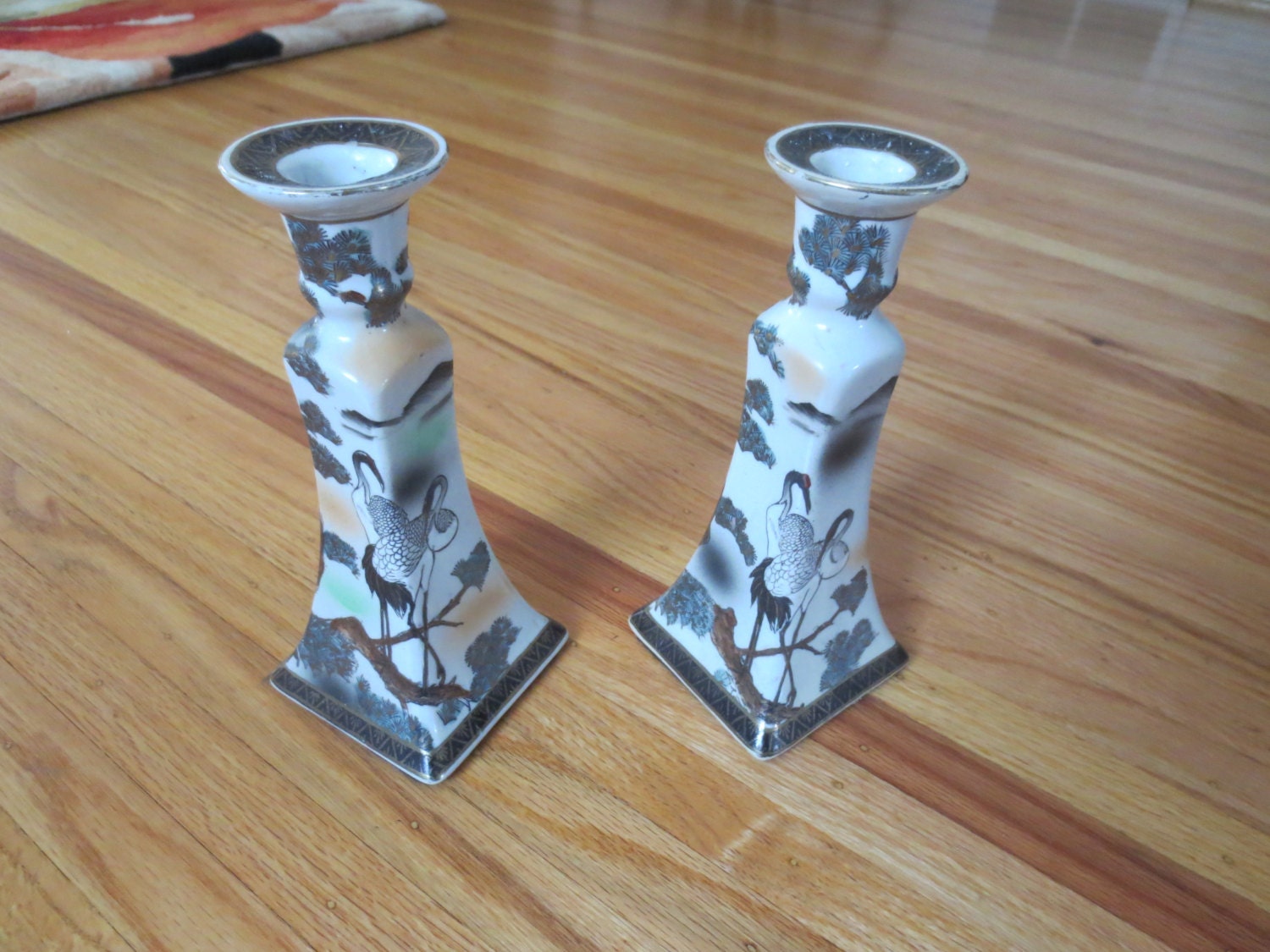 ANTIQUE ASIAN CANDLE Holders 9 Tall For Tapered Candle