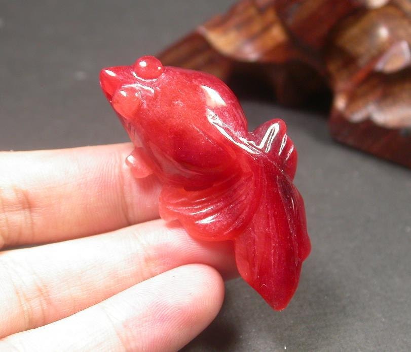 Carved Red JADE Fish Koi Fish Pendant by LyrisBeadBoutique