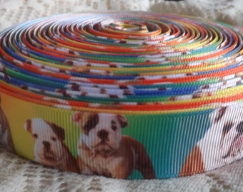 Bulldog ribbon Bulldog grosgrain ribbon 7/8 dog Grosgrain ribbon Bulldogge ribbon