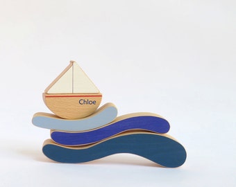 Personalized toy boat kids wooden toy, personalized kids room decor.