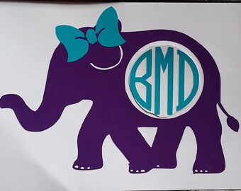 ELEPHANT CIRCLE Cut Monogram DecaL with Bow Decal Lp Inspired Elepant Custom Decal RTIC Cup Decal Yeti Decal
