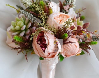 artificial flower wedding bridal bouquet vintage peony sccullent
