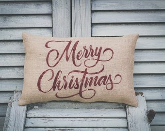 Christmas Pillow Decor Pillow Merry Christmas Christmas Pillow burlap pillow 14x9 accent pillow