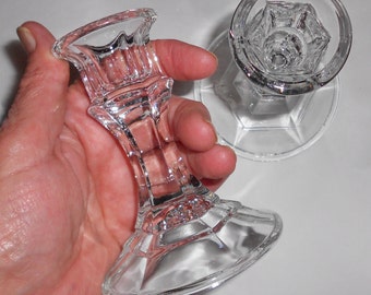 Pair of 1950s candlesticks pressed glass mid century dining table cottage chic FREE USA SHIP
