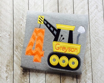 Construction Birthday Applique shirt, Personalized Construction Birthday shirt, Crane, Construction Equipment