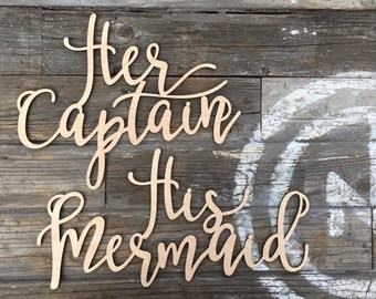 His Mermaid & Her Captain Chair Signs, Laser Cut Wedding Chair Backs Decorations Nautical Navy Marine Ocean Beach Theme by Ngo Creations