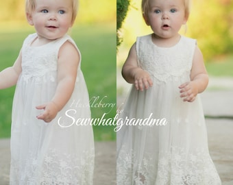 Off White Flower Girl Dress, Embroidered Cotton Gown, Baptism Girl Cotton Dress, Mid Calf Length, Tea Length, Boho Beach Flower Girl, 2T-7T