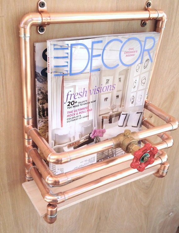 Copper Magazine Rack Industrial Design Modern Wall Mounted