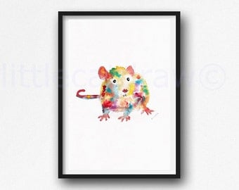 Rat Print Watercolor Painting Art Print Colorful Animal Art Rat Lover Gift Art Print Bedroom Wall Decor Wall Art Watercolor Print