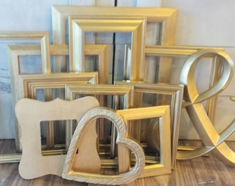 Gold Picture Frame Set ~ Emma Collection ~ Gallery Wall Photo Frames ~ Metallic Set of Frames ~ Shabby Chic Upcycled Frames
