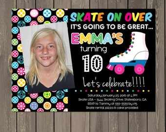 Roller Skating Birthday Invitation, Skate Party Invitation, Girls Roller Skating Invitation, Bright Bold Skate Party, Tween, DIY or printed