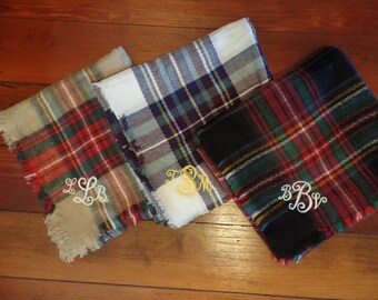 Plaid Blanket Scarf/Monogram Blanket Scarf/Plaid Scarf/Monogram Scarf