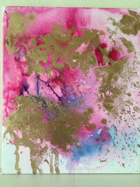 Original teal pink and gold abstract painting