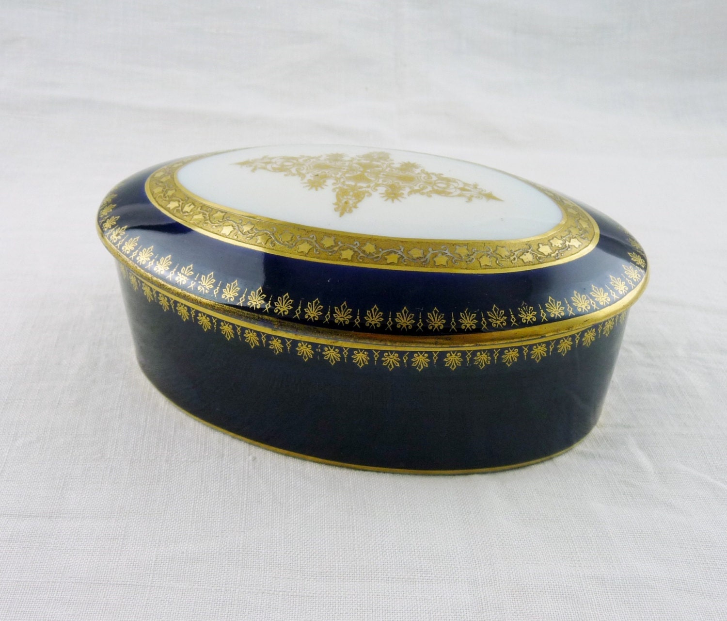 Limoges Trinket Box Lovely Cobalt Blue And Gold By J