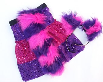 Cheshire Cat skirt +fluffy tail+ears- Children's
