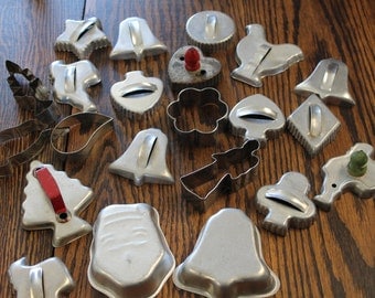 Lot of 22 Vintage Cookie Cutters, Aluminum Cookie Cutters