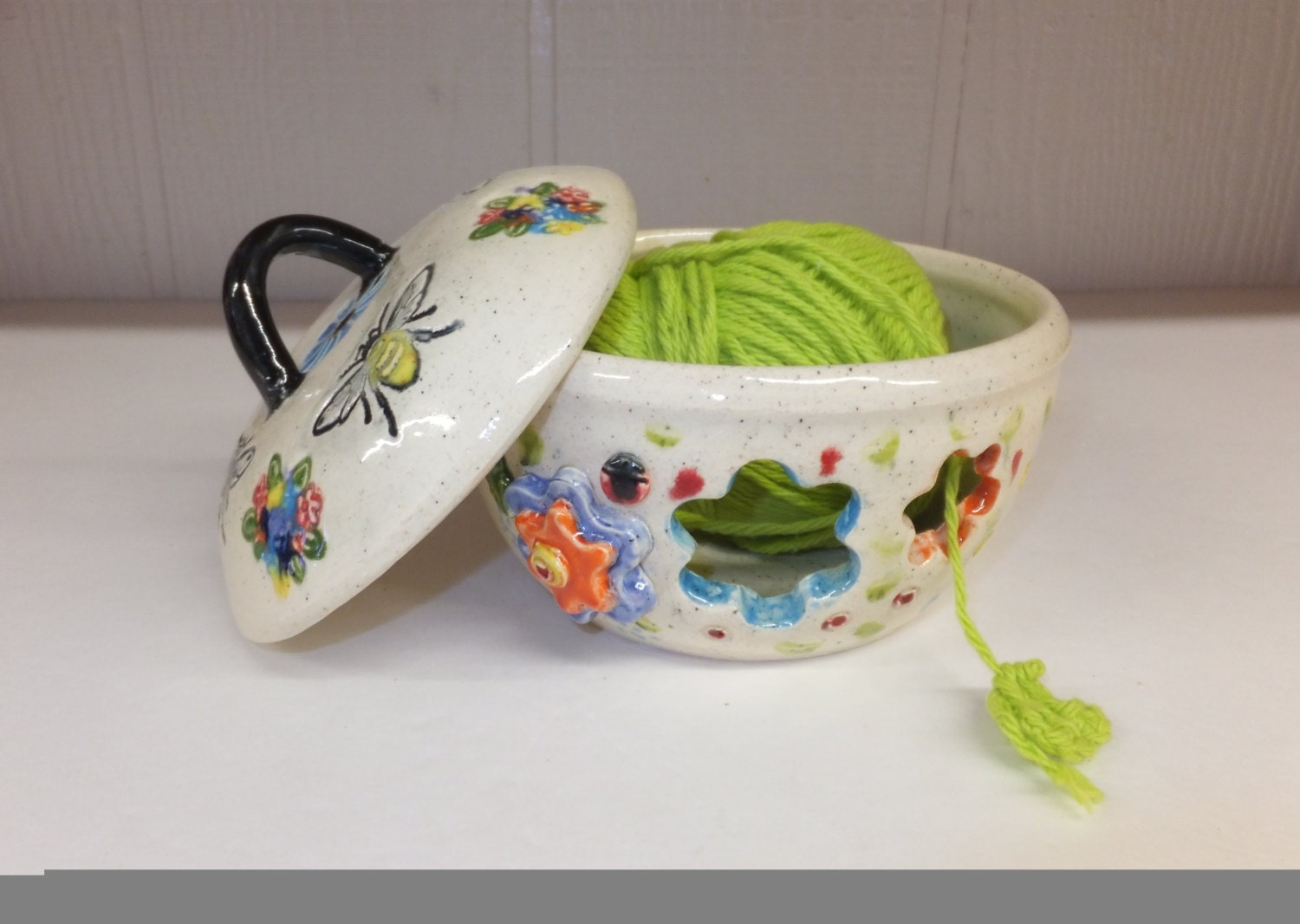 Ceramic Yarn Bowl with Lid Handmade by WildCrowFarmPottery on Etsy
