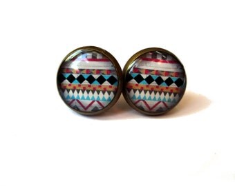 TRIBAL STUD EARRINGS - geometric stud earrings - aztec earrings - navajo jewelry - Native Jewelry - chevron jewelry - Boho earrings