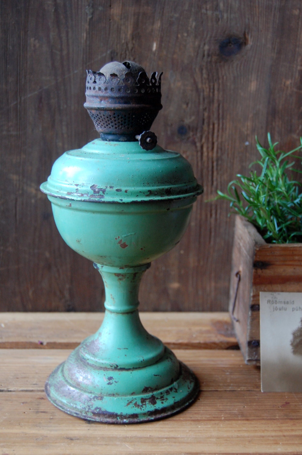 Antique green petrol oil lamp Rustic oil lamp by TallinnVintage