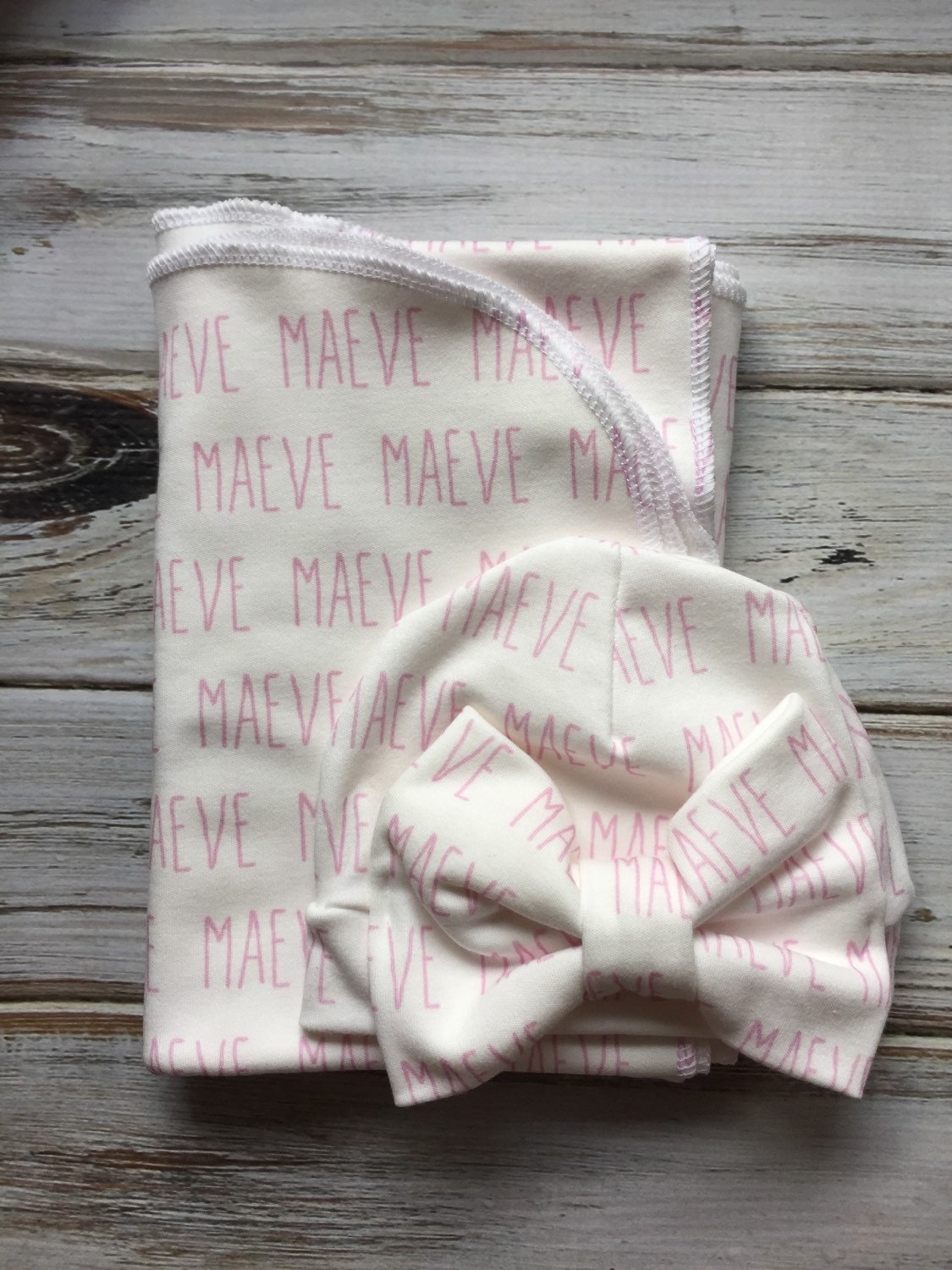 PersonalizedSwaddle Blanket and Baby Bow Hat