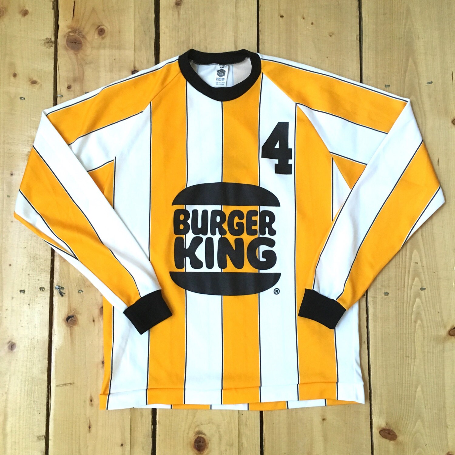Weird Vintage 80s Burger King Yellow Striped Soccer Jersey 4