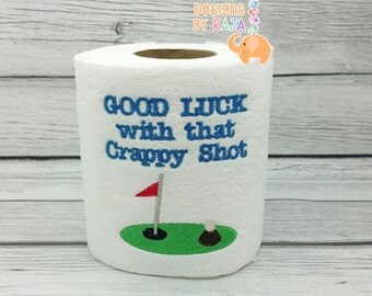 Golf embroidered toilet paper, gift for him, birthday gift, gift for dad, funny gag gift, white elephant, bathroom decororation, joke gift