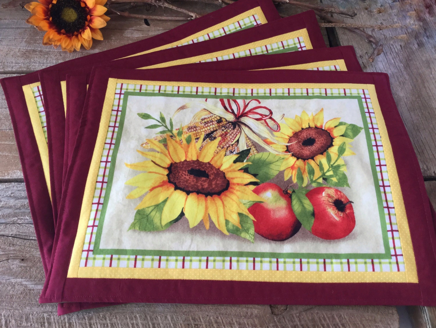 Sunflower Placemats Table Placemat Set Rustic by QuillsandTwills