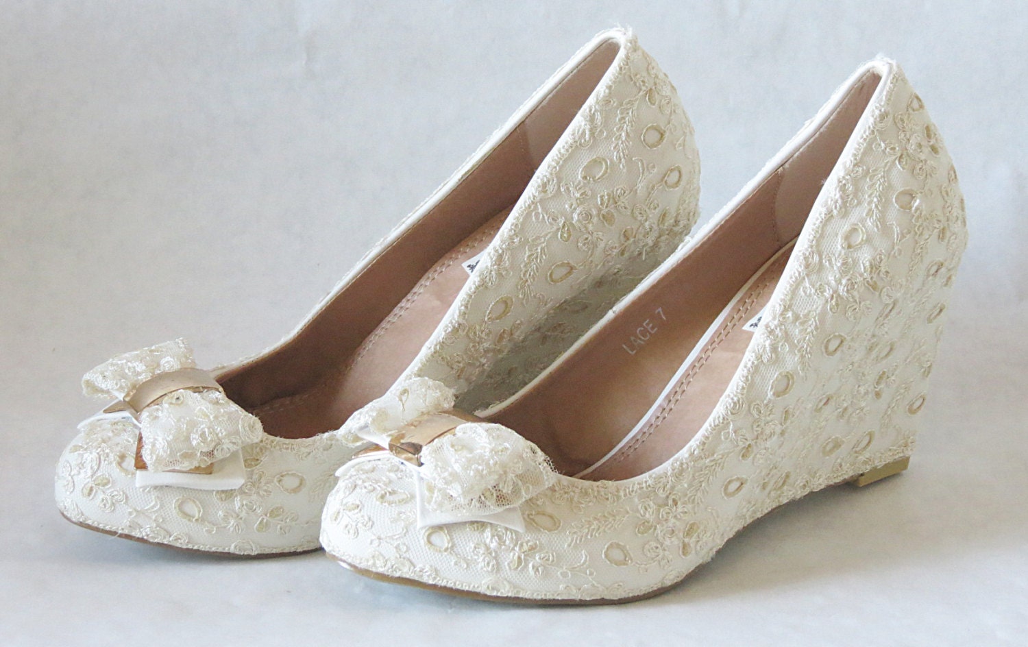 WeDDING LACe Wedges Ecru Nylon Vintage French by MaryMarryMe