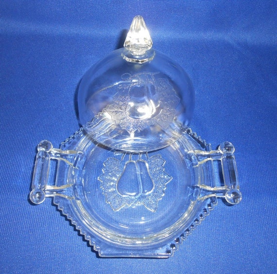 Glass Baltimore Pear Crystal Covered Butter Dish