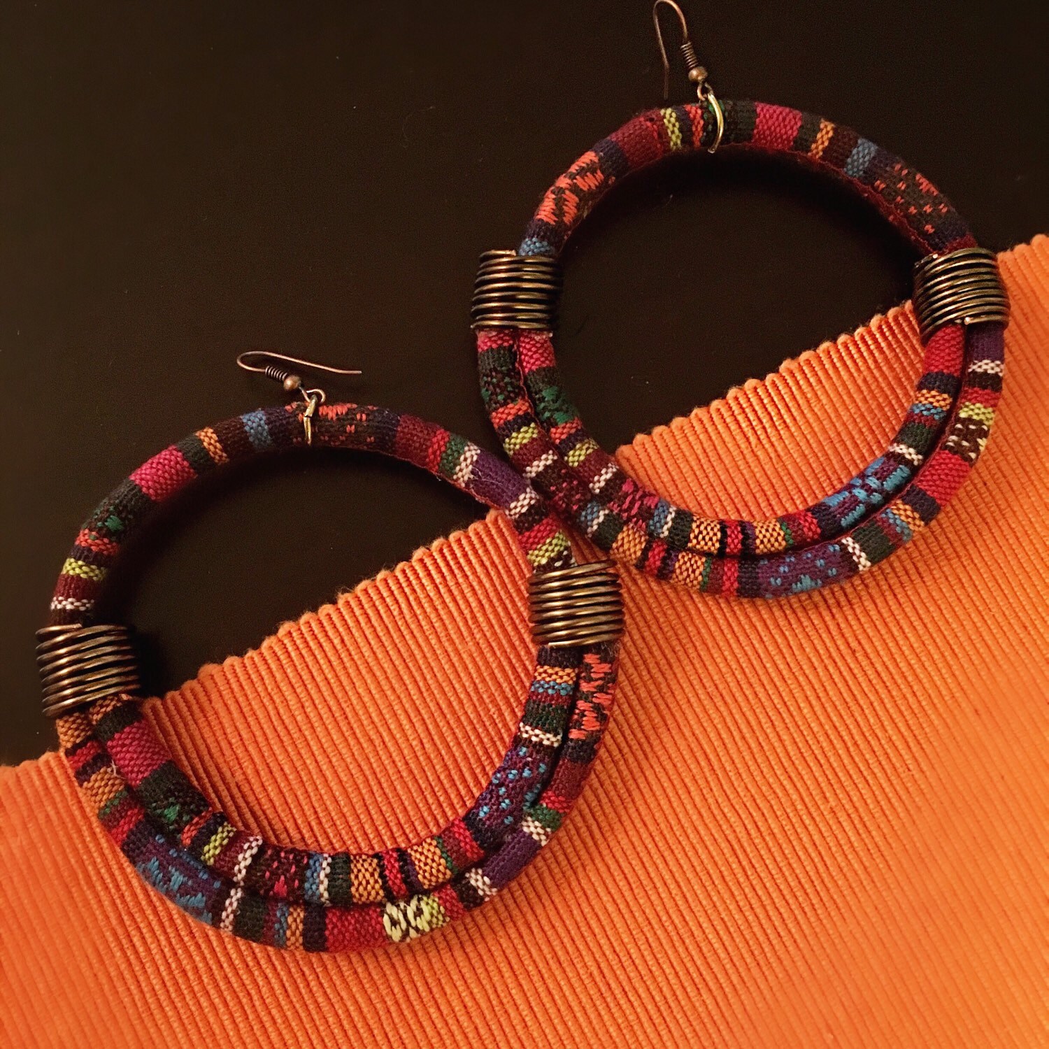 Hoop Handmade Cotton Fabric Earrings with Wire Wrap Decor