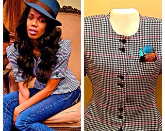 SALE Vintage Houndstooth Shortsleeve Blazer Top by Christopher