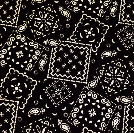 Bandanna Fabric Black & White Five 6 Cotton Fabric