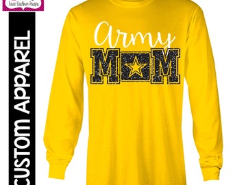 CUSTOM APPAREL: Custom Army MOM Long Sleeve T-Shirt with Glitter
