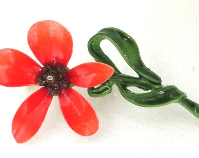 Orange Enamel Brooch, Vintage Flower Brooch, Hippie Pin, MOD Pin, Retro Brooch
