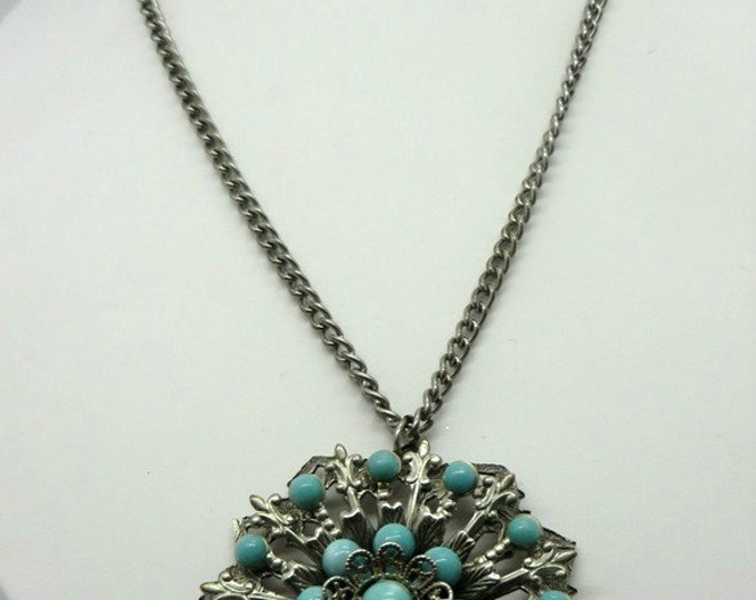 Faux Turquoise Silvertone Vintage Pendant