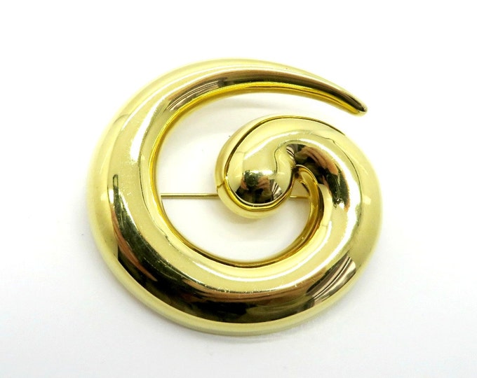 Vintage Monet Brooch, Shiny Swirl Brooch, Classic Monet Pin, Gold Tone Round Brooch, Gift For Her