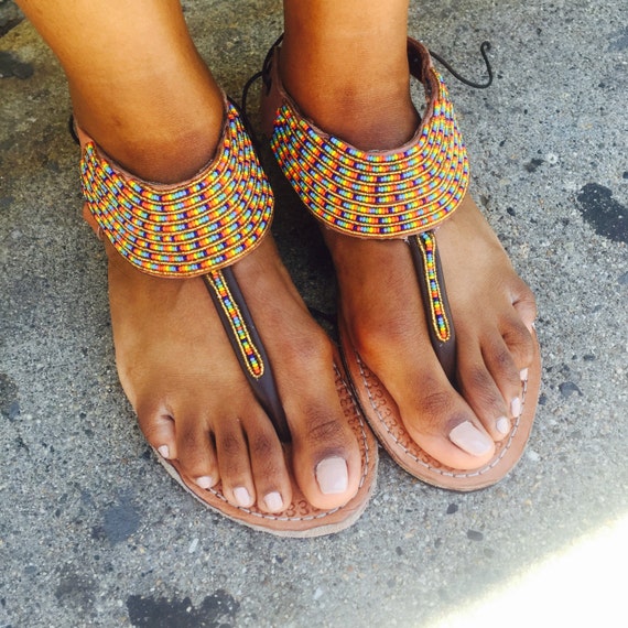 Kenyan Beaded Sandals Size 8