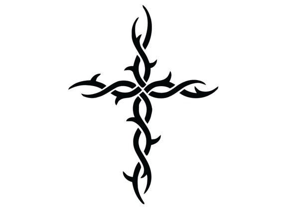 Tribal Cross Decal. Cross with Twisted Tribal Design Sticker.