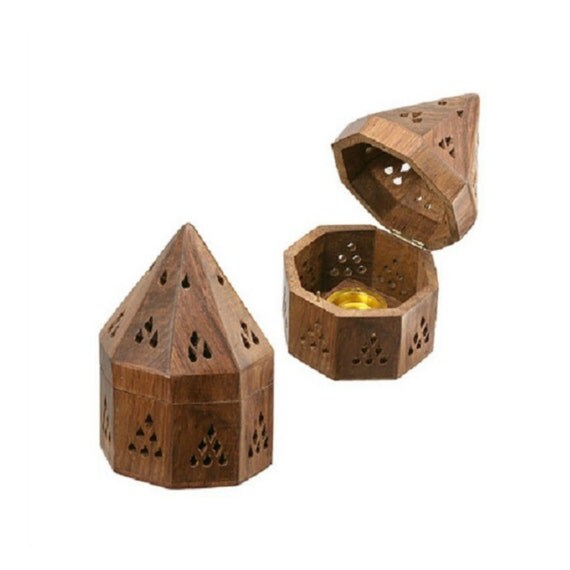 Incense Cone Holder Stained Carved Wood by WishingWell365