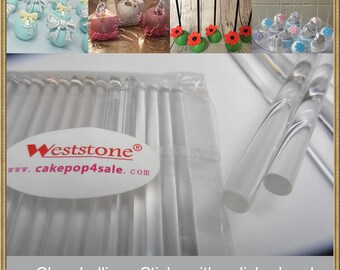 50pcs 6" (15cm) Crystal Clear Lollipop Sticks For Cake Pops or Lollipop Candy - Solid acrylic
