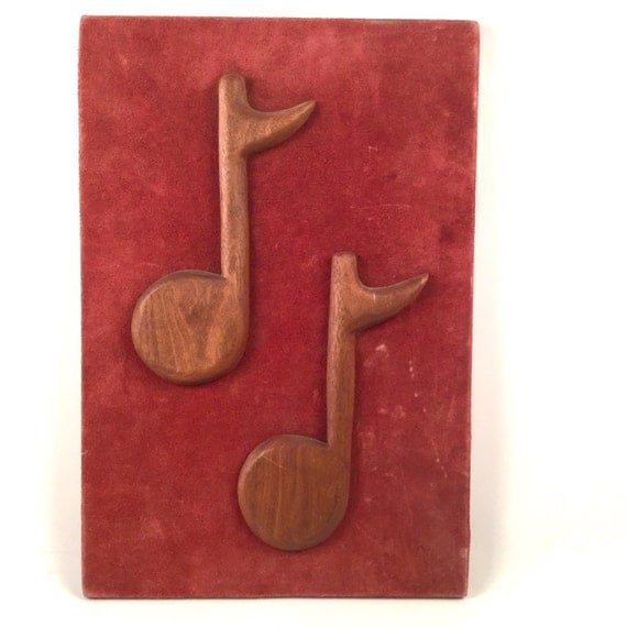  Music  Notes  Wall Hanging Brown Wood 8th Notes  and Rust  Red