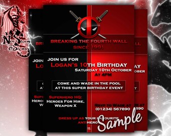 Deadpool Themed Party Invitations - Costume Party - Comic/Hero Invites (Digital File)