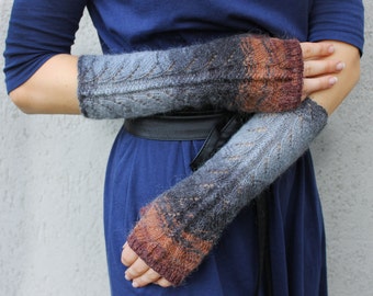 Fingerless Gloves Gray Dark Gray Brown Arm Warmers Wrist Warmers Gray Grey