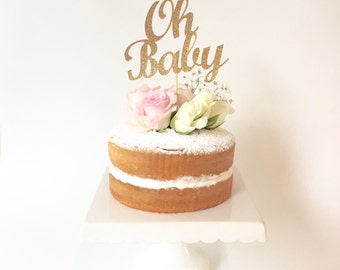 Gold Glitter 'OH BABY' Cake Topper / Baby Shower Gold Bling Cake Topper Party Decoration